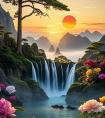 能量头像～山水画卷：松迎旭日，飞瀑流泉，花绽幽谷。